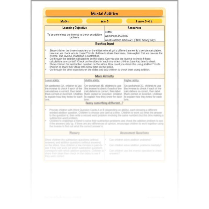 PlanBee Mental Addition: KS2 Maths Addition and Subtraction Year 3