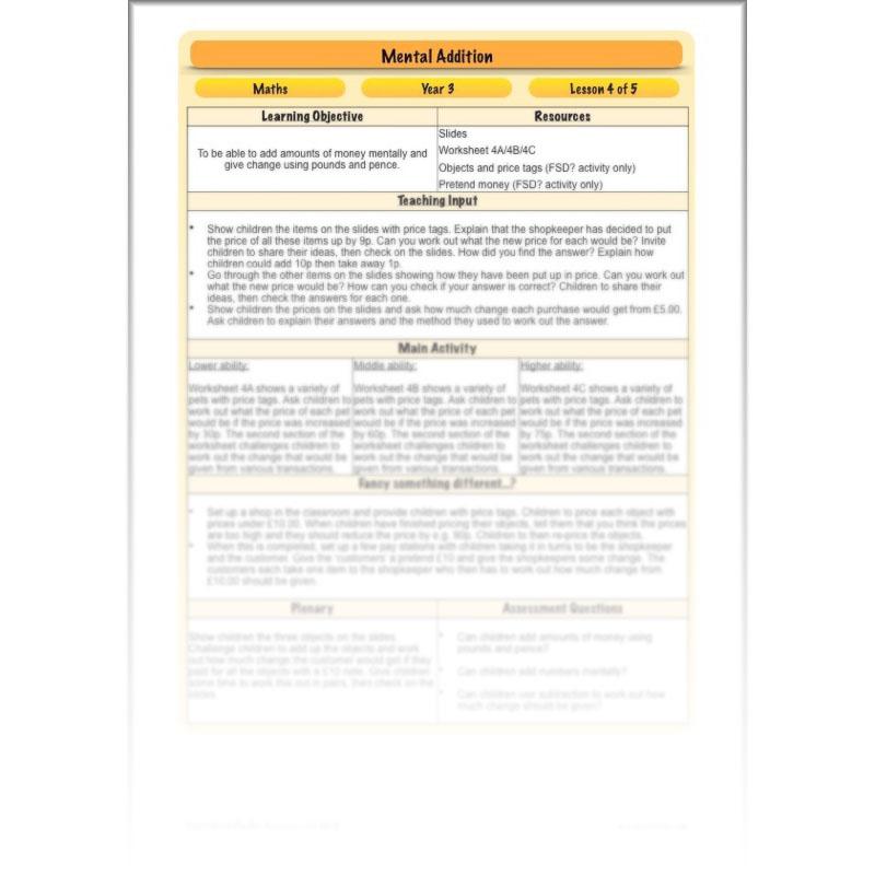 PlanBee Mental Addition: KS2 Maths Addition and Subtraction Year 3