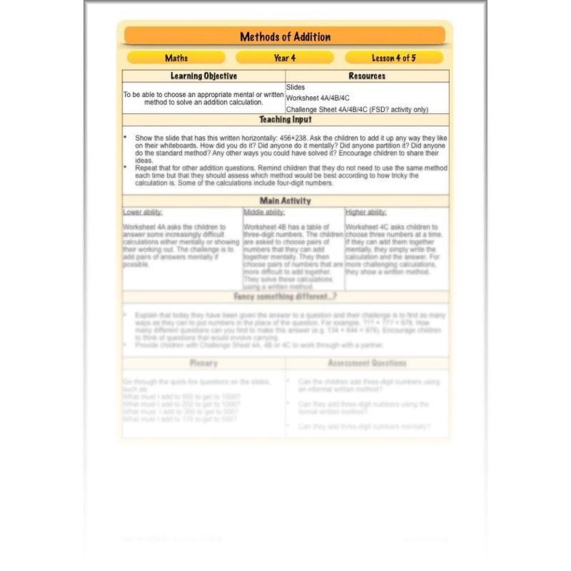 PlanBee Methods of Addition - Addition & Subtraction: Primary Year 4 Maths KS2