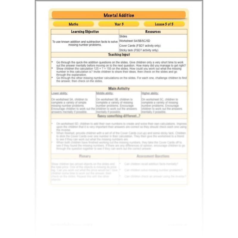 PlanBee Mental Addition: KS2 Maths Addition and Subtraction Year 3