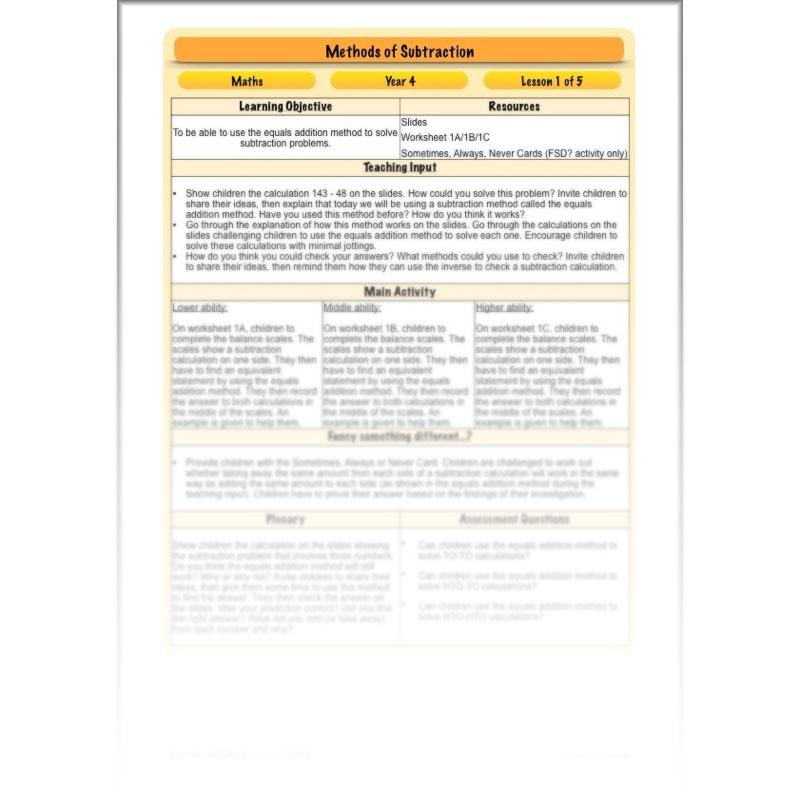 PlanBee Methods of Subtraction - Addition & Subtraction: Year 4 Primary Maths