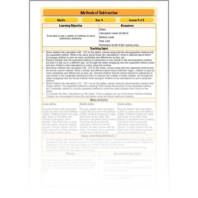 PlanBee Methods of Subtraction - Addition & Subtraction: Year 4 Primary Maths