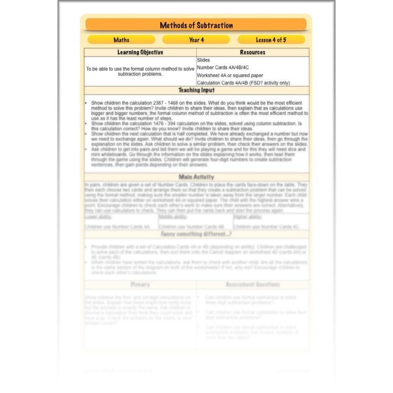PlanBee Methods of Subtraction - Addition & Subtraction: Year 4 Primary Maths