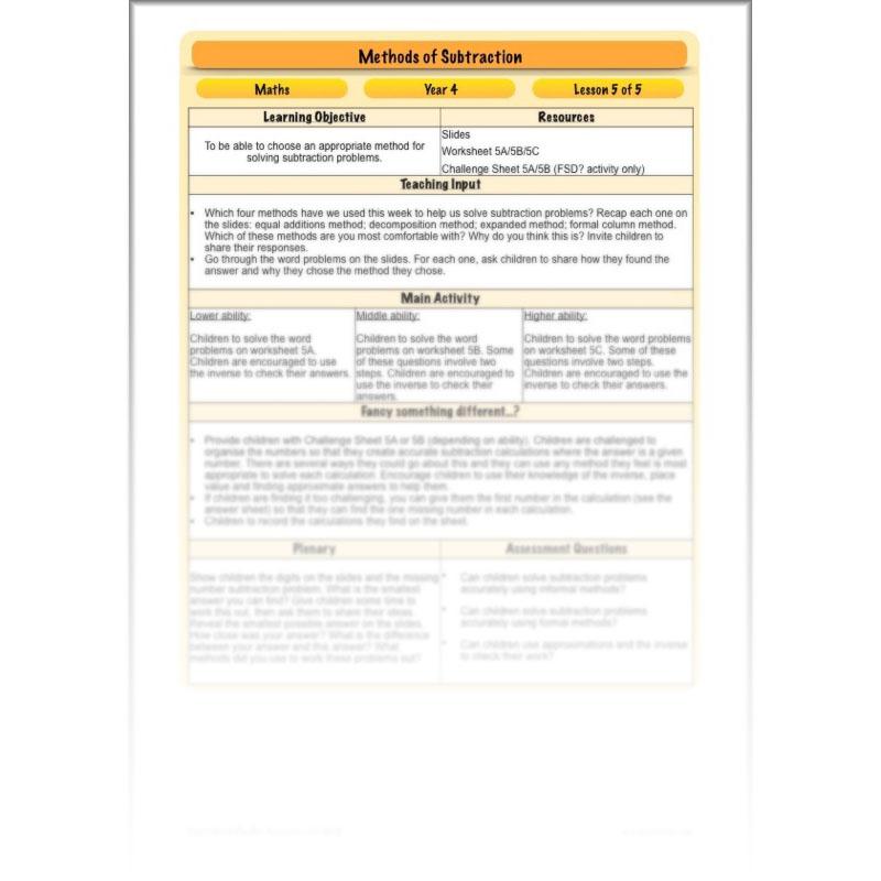 PlanBee Methods of Subtraction - Addition & Subtraction: Year 4 Primary Maths