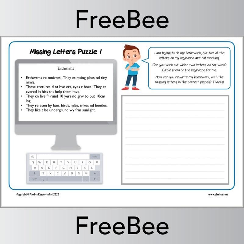 Free Missing Letters Puzzle by PlanBee