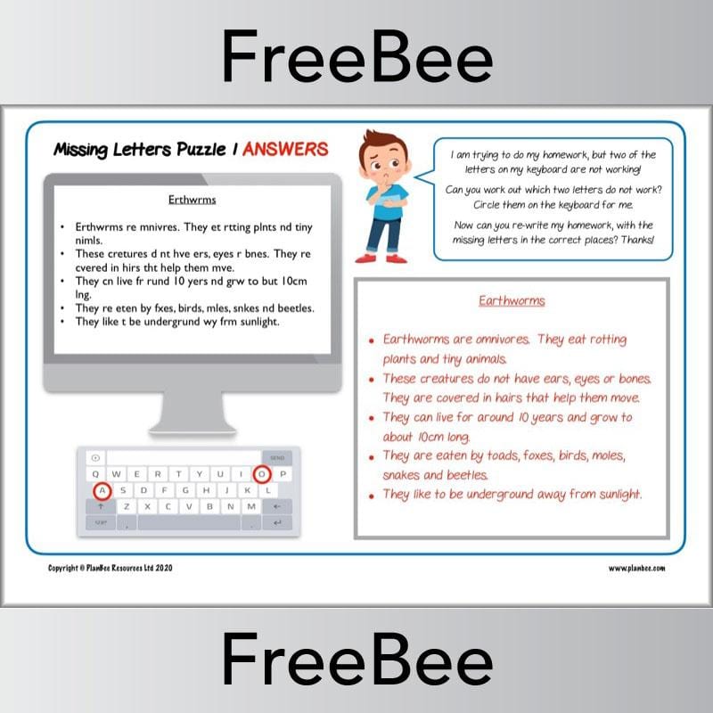 Free Missing Letters Puzzle by PlanBee