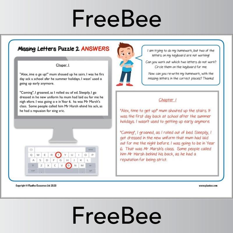 Free Missing Letters Puzzle by PlanBee