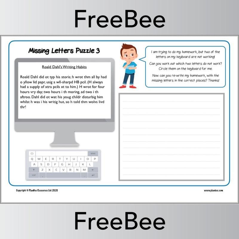 Free Missing Letters Puzzle by PlanBee