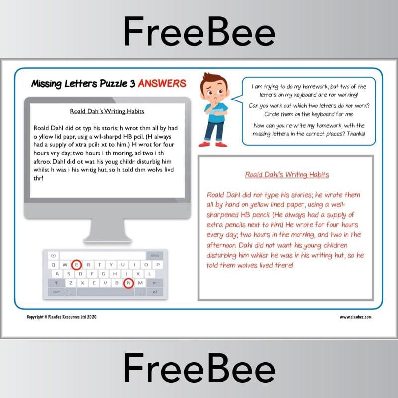 Free Missing Letters Puzzle by PlanBee