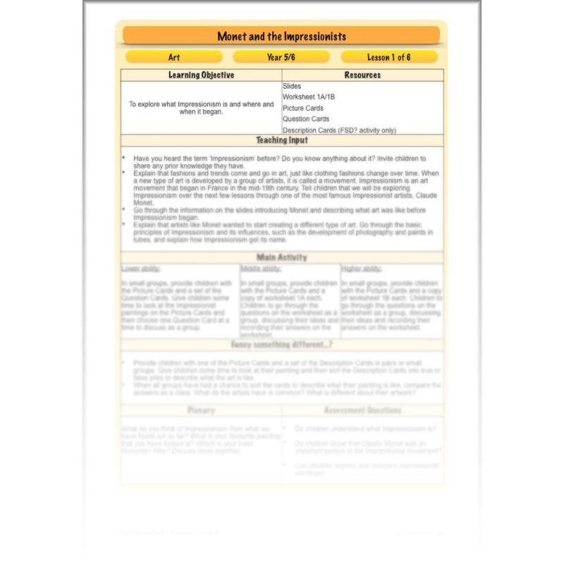 PlanBee Claude Monet KS2 Impressionism Art Lessons for Year 5/6