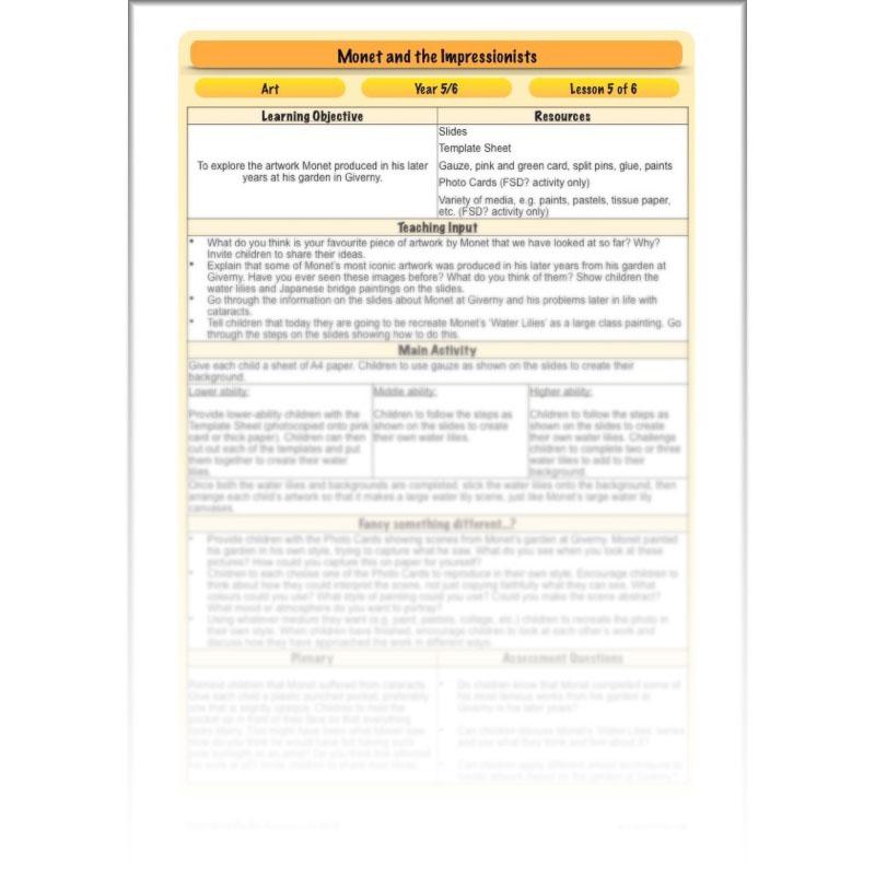 PlanBee Claude Monet KS2 Impressionism Art Lessons for Year 5/6