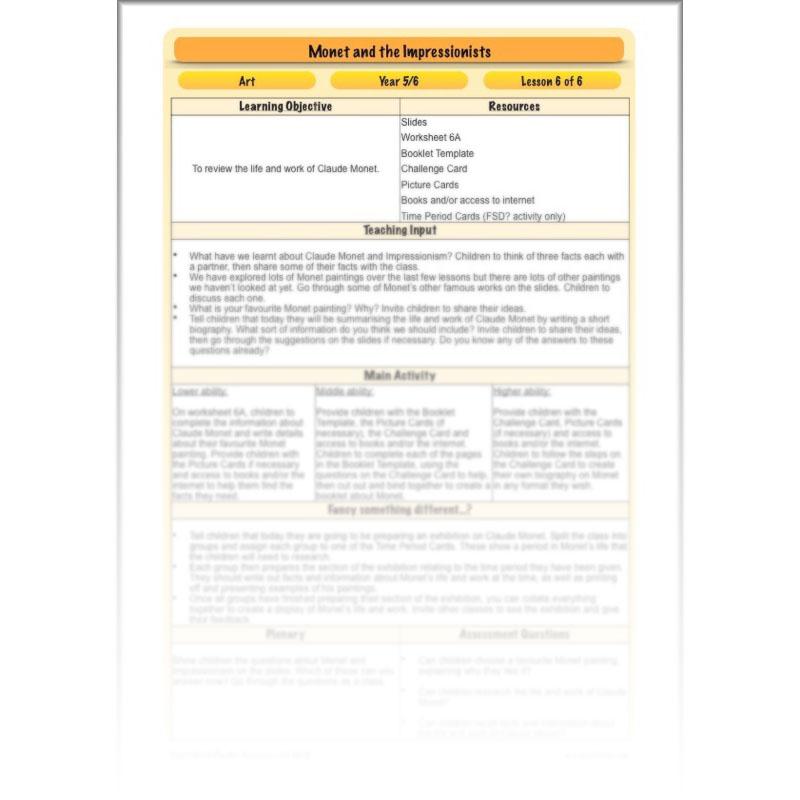 PlanBee Claude Monet KS2 Impressionism Art Lessons for Year 5/6