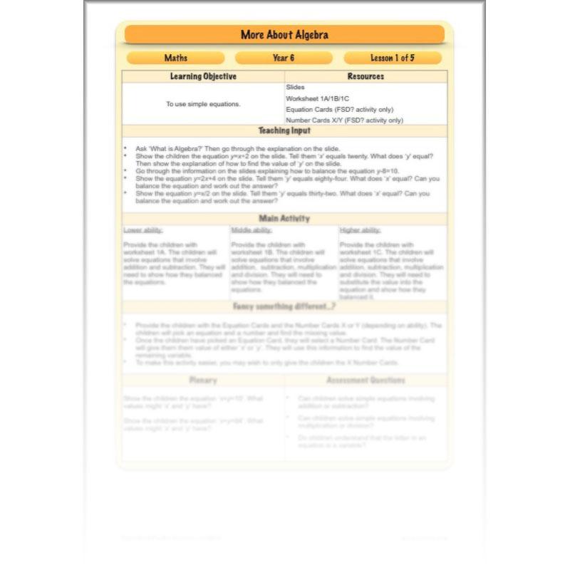 PlanBee More About Algebra: Year 6 algebra worksheets