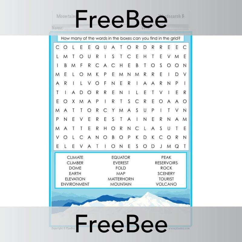 PlanBee Mountains Word Search | PlanBee FreeBees