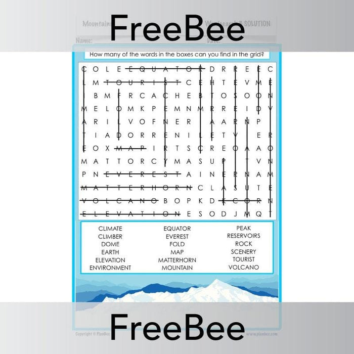 PlanBee Mountains Word Search | PlanBee FreeBees