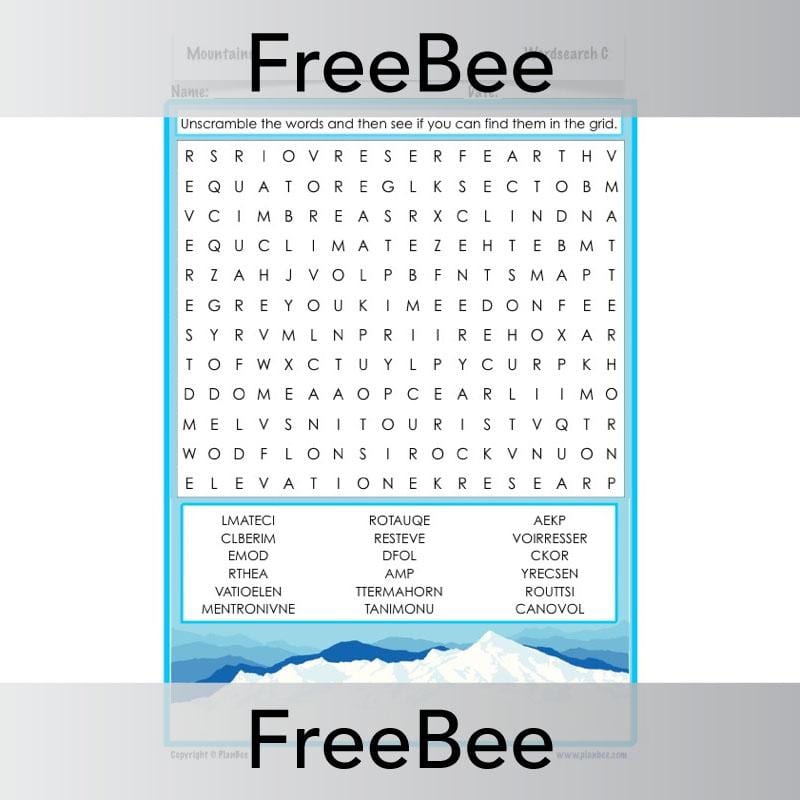 PlanBee Mountains Word Search | PlanBee FreeBees