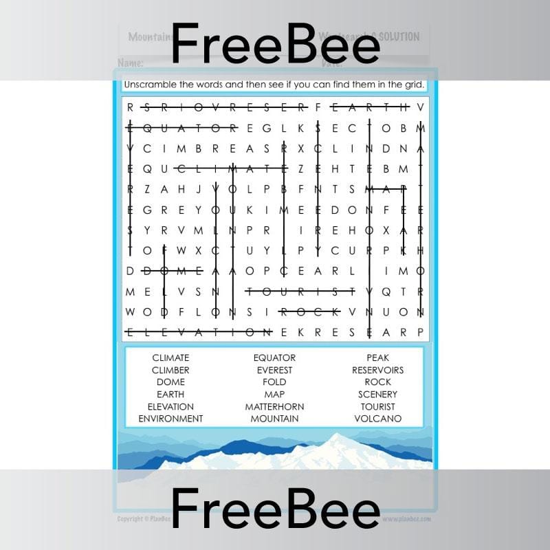 PlanBee Mountains Word Search | PlanBee FreeBees