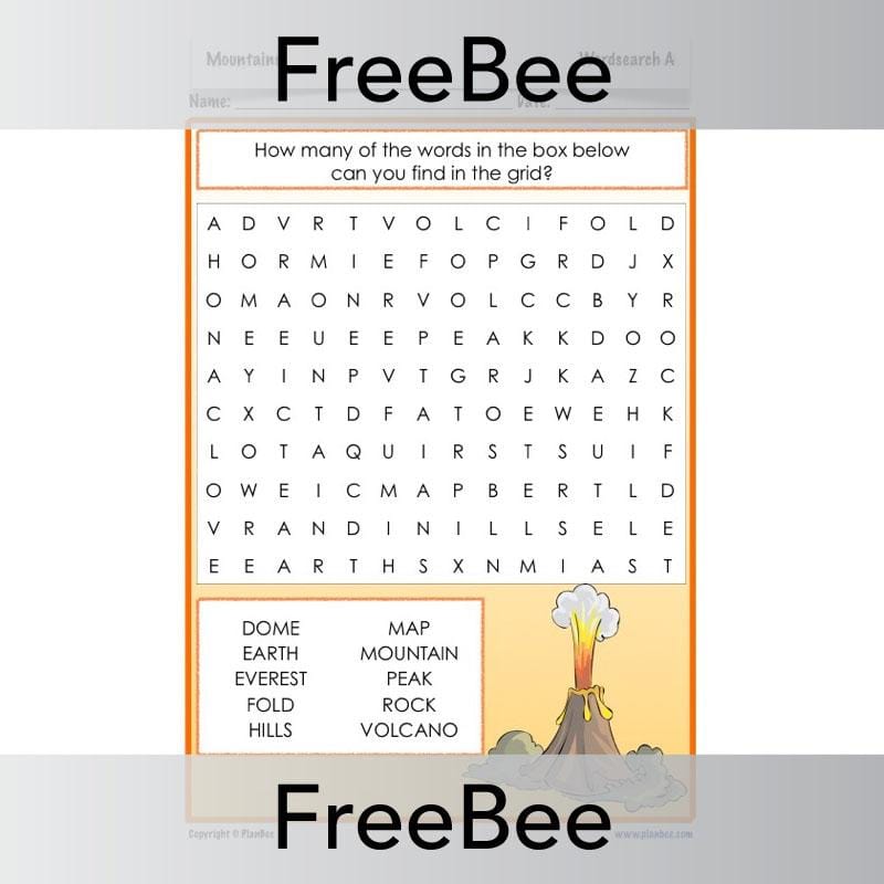 PlanBee Mountains Word Search | PlanBee FreeBees