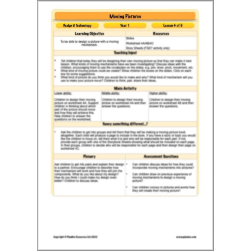 PlanBee Moving Pictures: KS1 DT Primary Resources for Year 1