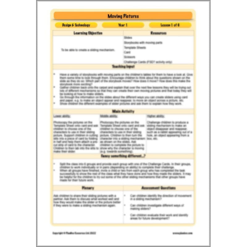 PlanBee Moving Pictures: KS1 DT Primary Resources for Year 1