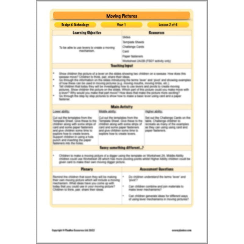 PlanBee Moving Pictures: KS1 DT Primary Resources for Year 1