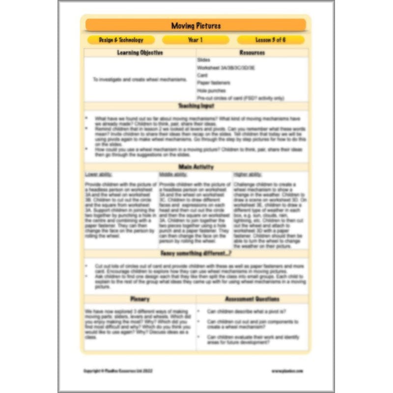 PlanBee Moving Pictures: KS1 DT Primary Resources for Year 1