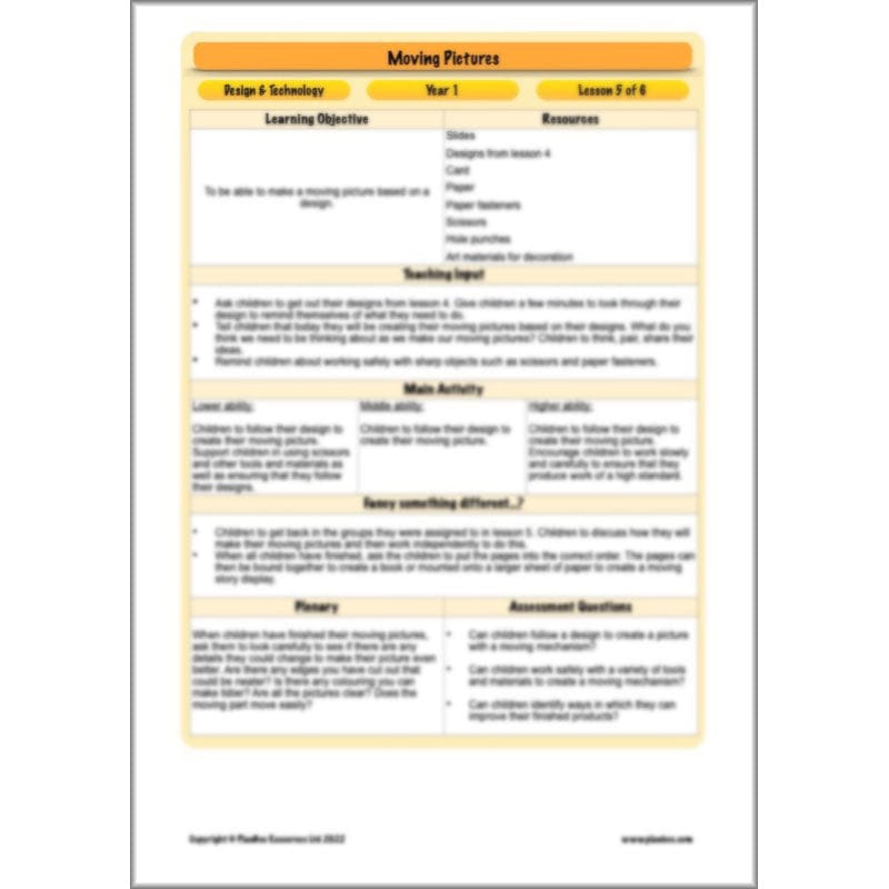 PlanBee Moving Pictures: KS1 DT Primary Resources for Year 1