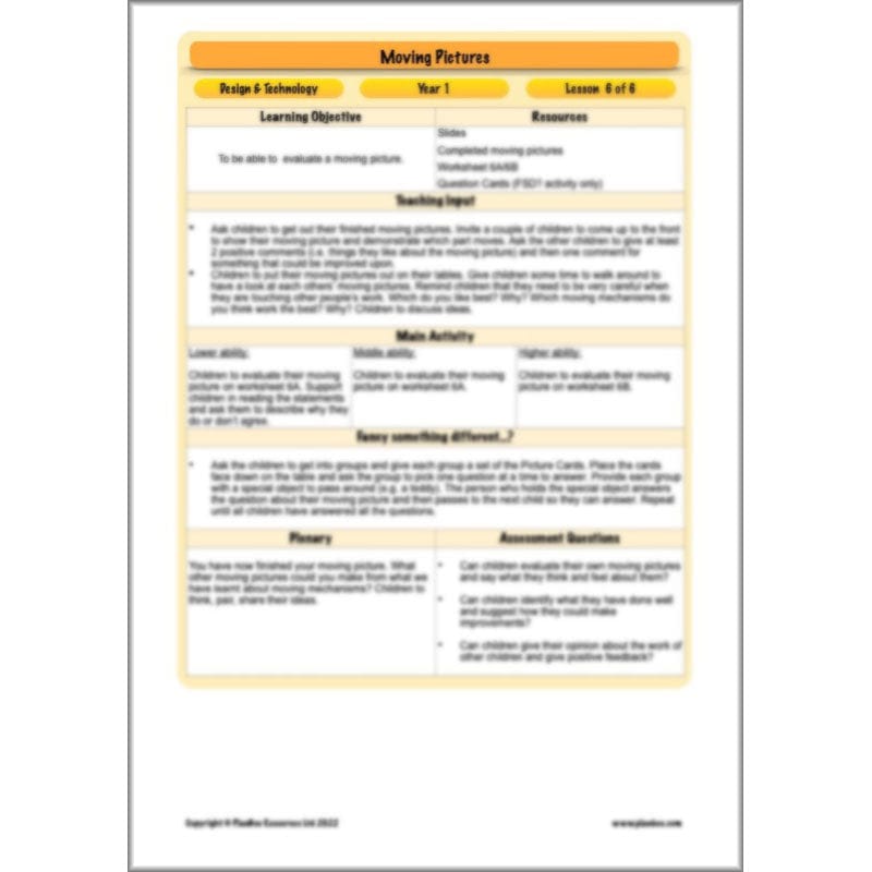 PlanBee Moving Pictures: KS1 DT Primary Resources for Year 1