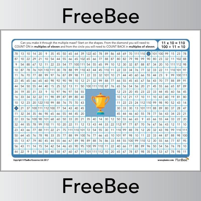 11x Table Multiple Mazes: PlanBee Multiples of 11 worksheet