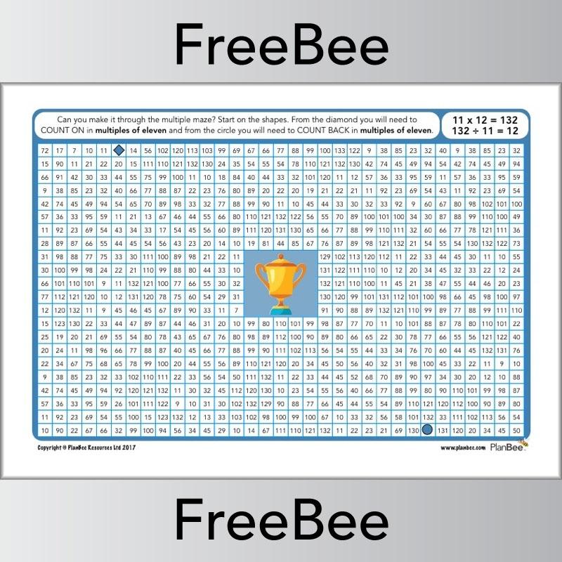 11x Table Multiple Mazes: PlanBee Multiples of 11 worksheet