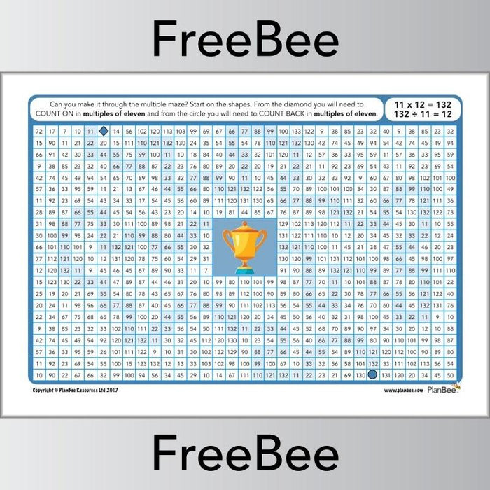 11x Table Multiple Mazes: PlanBee Multiples of 11 worksheet