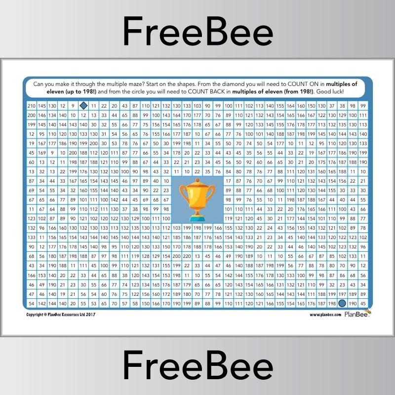 11x Table Multiple Mazes: PlanBee Multiples of 11 worksheet
