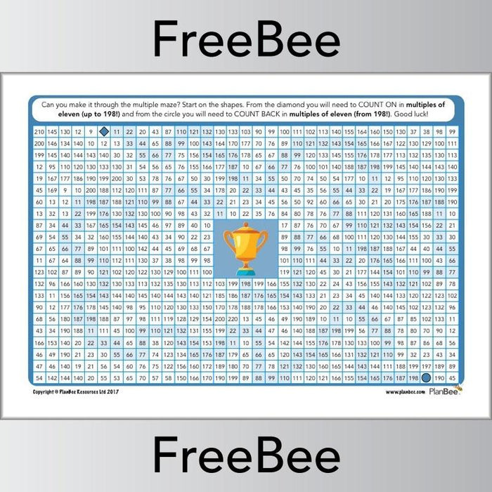 11x Table Multiple Mazes: PlanBee Multiples of 11 worksheet