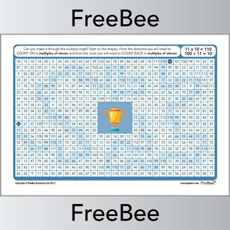 11x Table Multiple Mazes: PlanBee Multiples of 11 worksheet