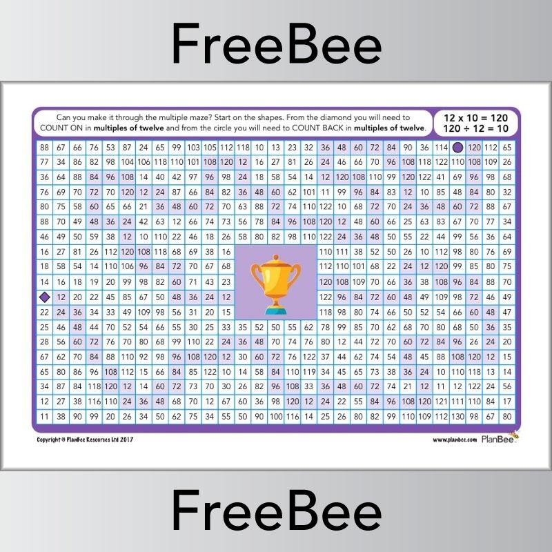12x Table Multiple Mazes: PlanBee Multiples of 12 worksheet