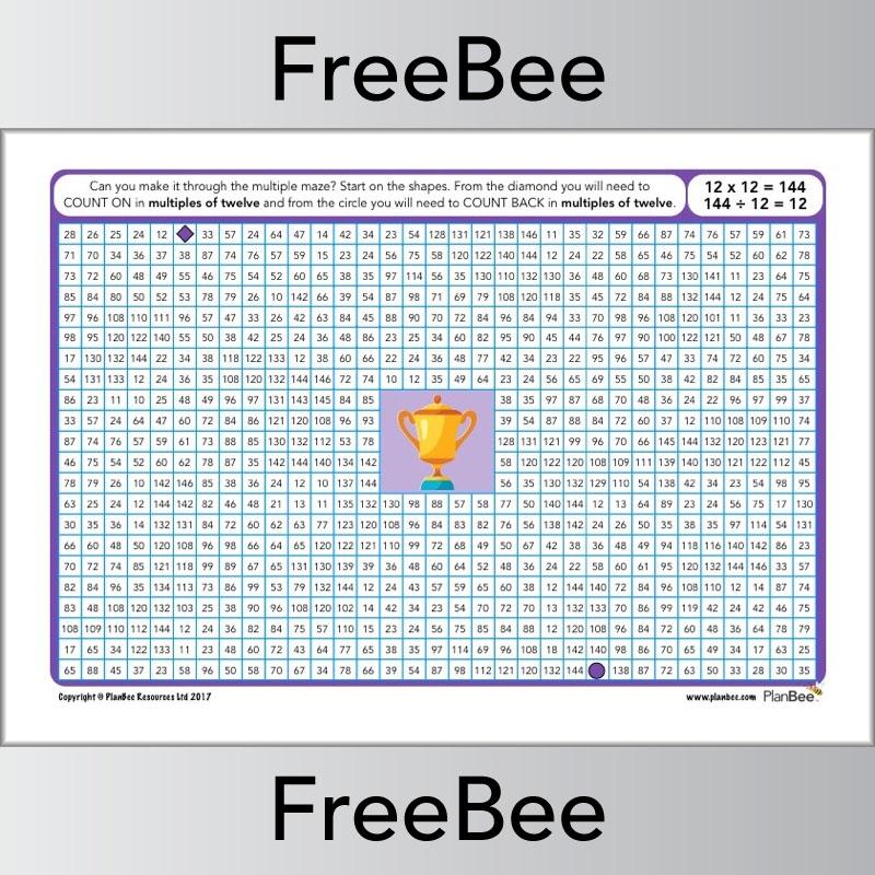 12x Table Multiple Mazes: PlanBee Multiples of 12 worksheet