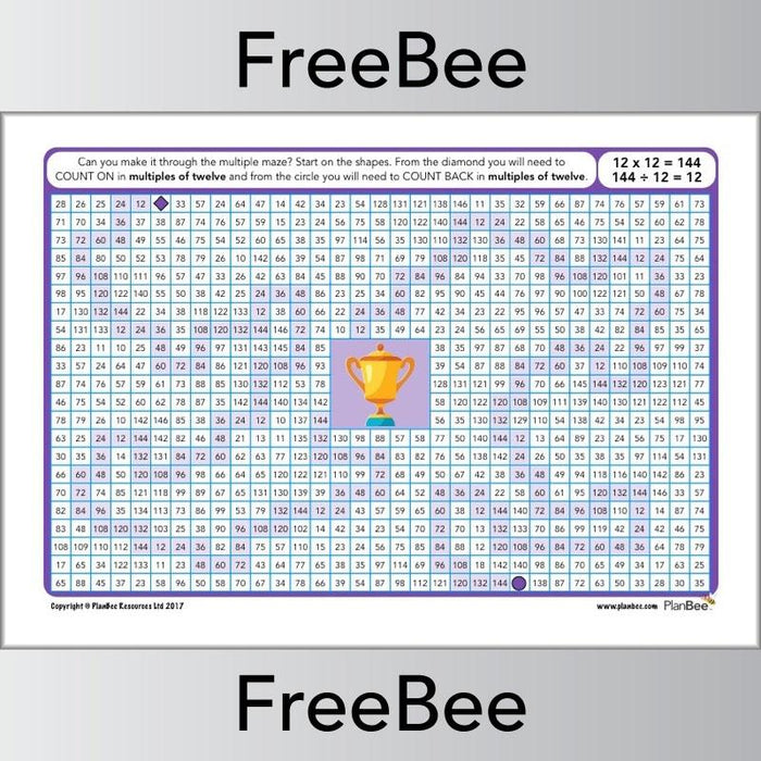 12x Table Multiple Mazes: PlanBee Multiples of 12 worksheet