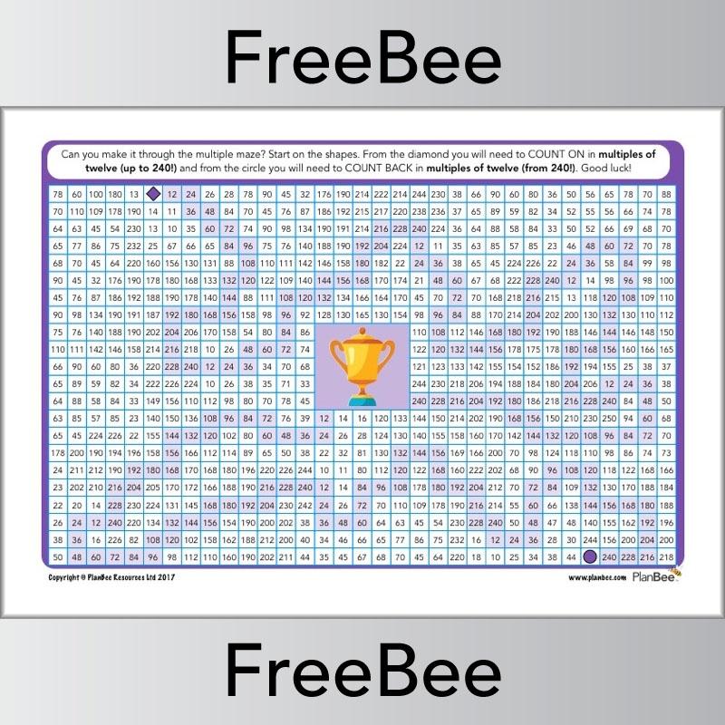 12x Table Multiple Mazes: PlanBee Multiples of 12 worksheet