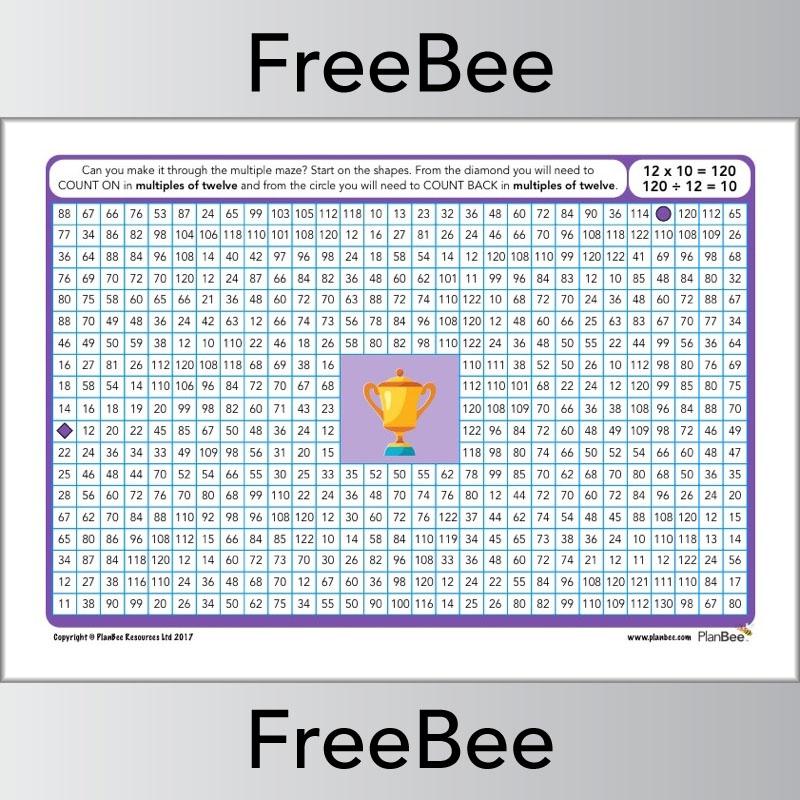 12x Table Multiple Mazes: PlanBee Multiples of 12 worksheet