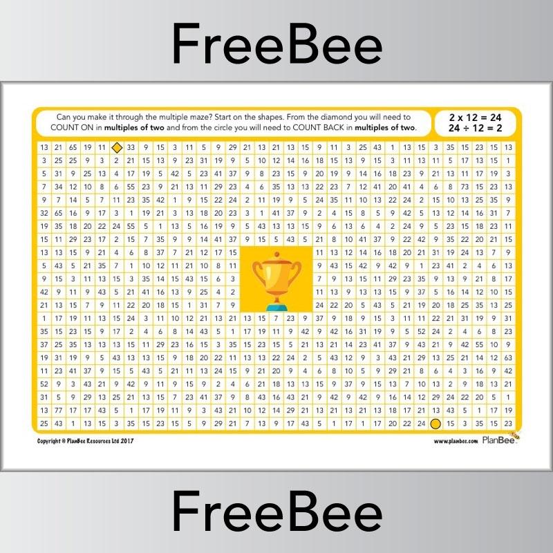 PlanBee Multiple Mazes 2x: Multiples of 2 puzzle worksheets