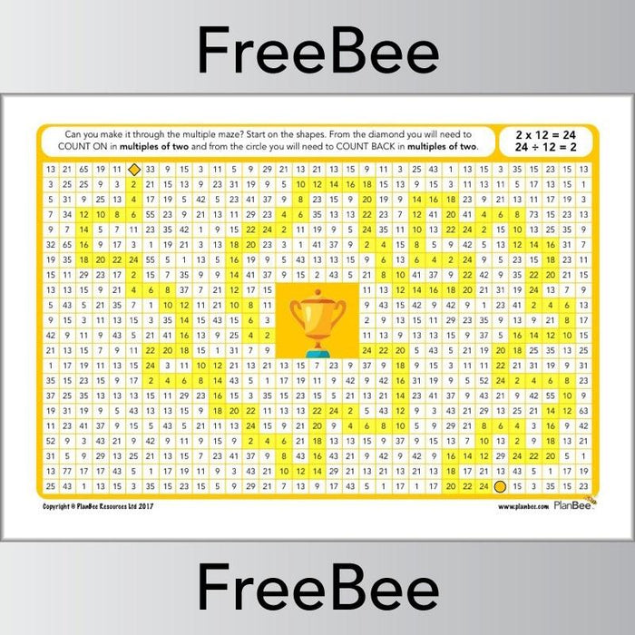 PlanBee Multiple Mazes 2x: Multiples of 2 puzzle worksheets