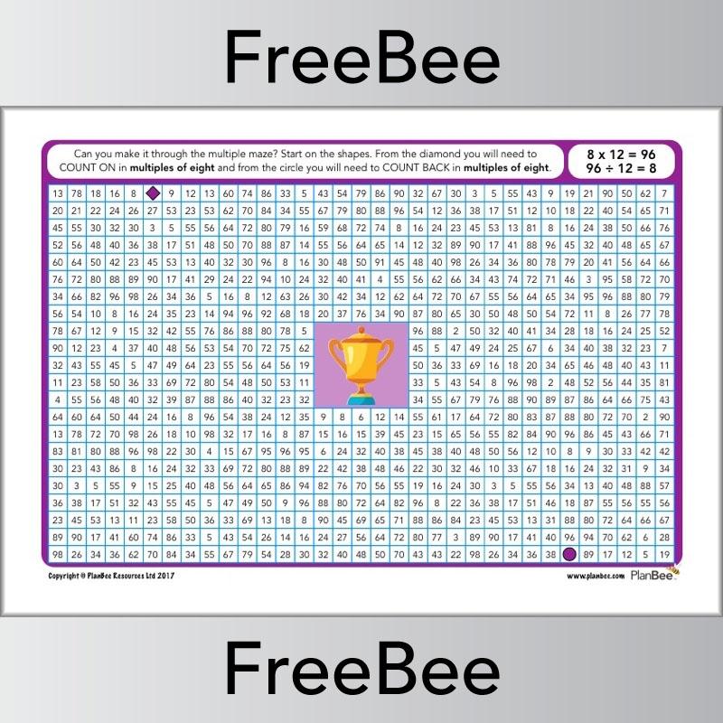 8x Table Multiple Mazes: Multiples of 8 worksheet | PlanBee