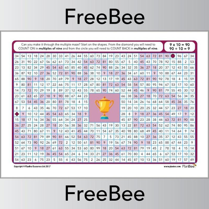 9x Table Multiple Mazes: Multiples of 9 worksheet | PlanBee