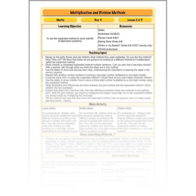 PlanBee Multiplication and Division Methods: Primary Maths Lessons for Year 4
