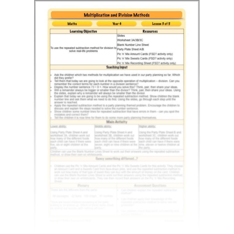 PlanBee Multiplication and Division Methods: Primary Maths Lessons for Year 4