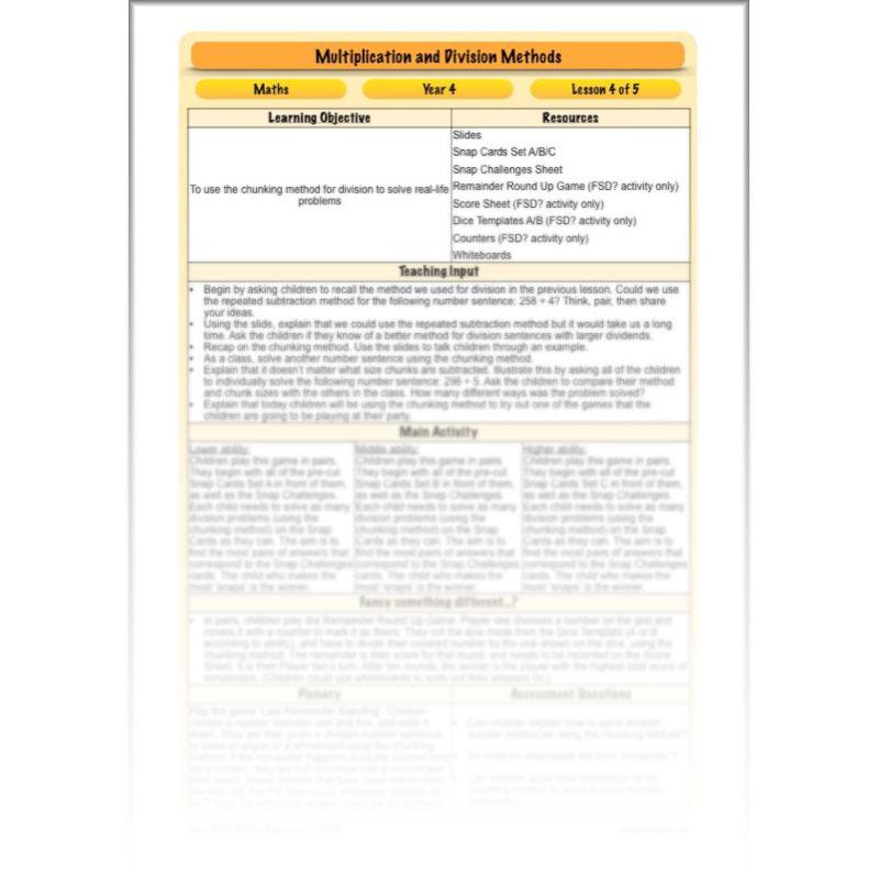 PlanBee Multiplication and Division Methods: Primary Maths Lessons for Year 4