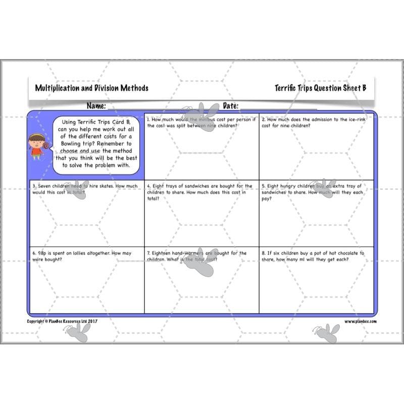 PlanBee Multiplication and Division Methods: Primary Maths Lessons for Year 4