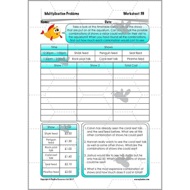 PlanBee Multiplication Problems: problem-solving and word problems – Year 3