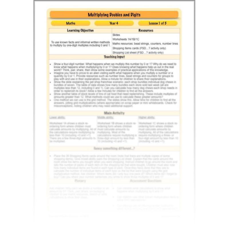 PlanBee Multiplying Doubles & Digits - Complete Year 4 Maths Plans & Resources