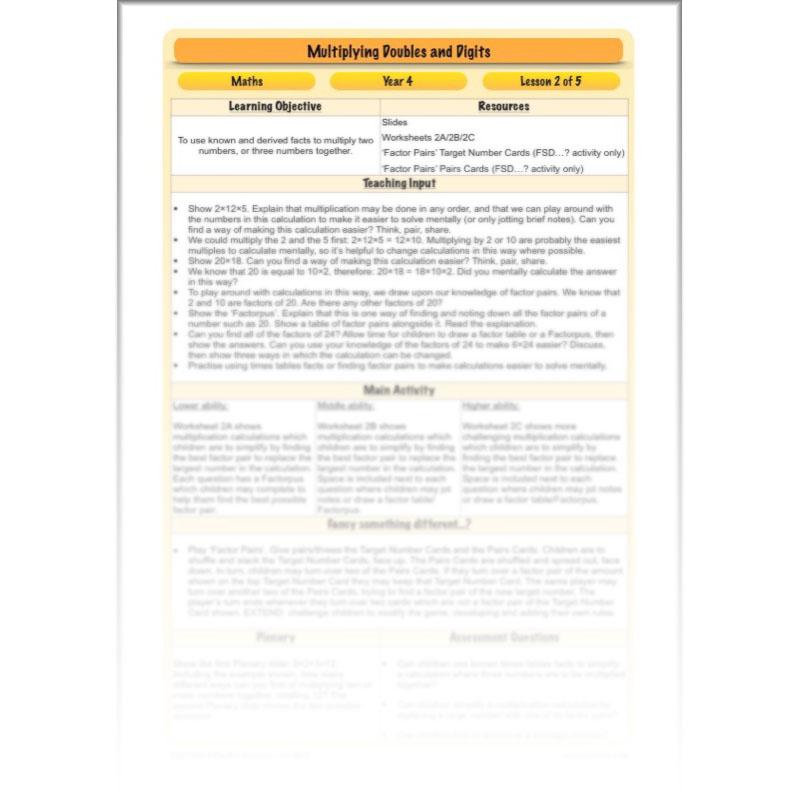 PlanBee Multiplying Doubles & Digits - Complete Year 4 Maths Plans & Resources